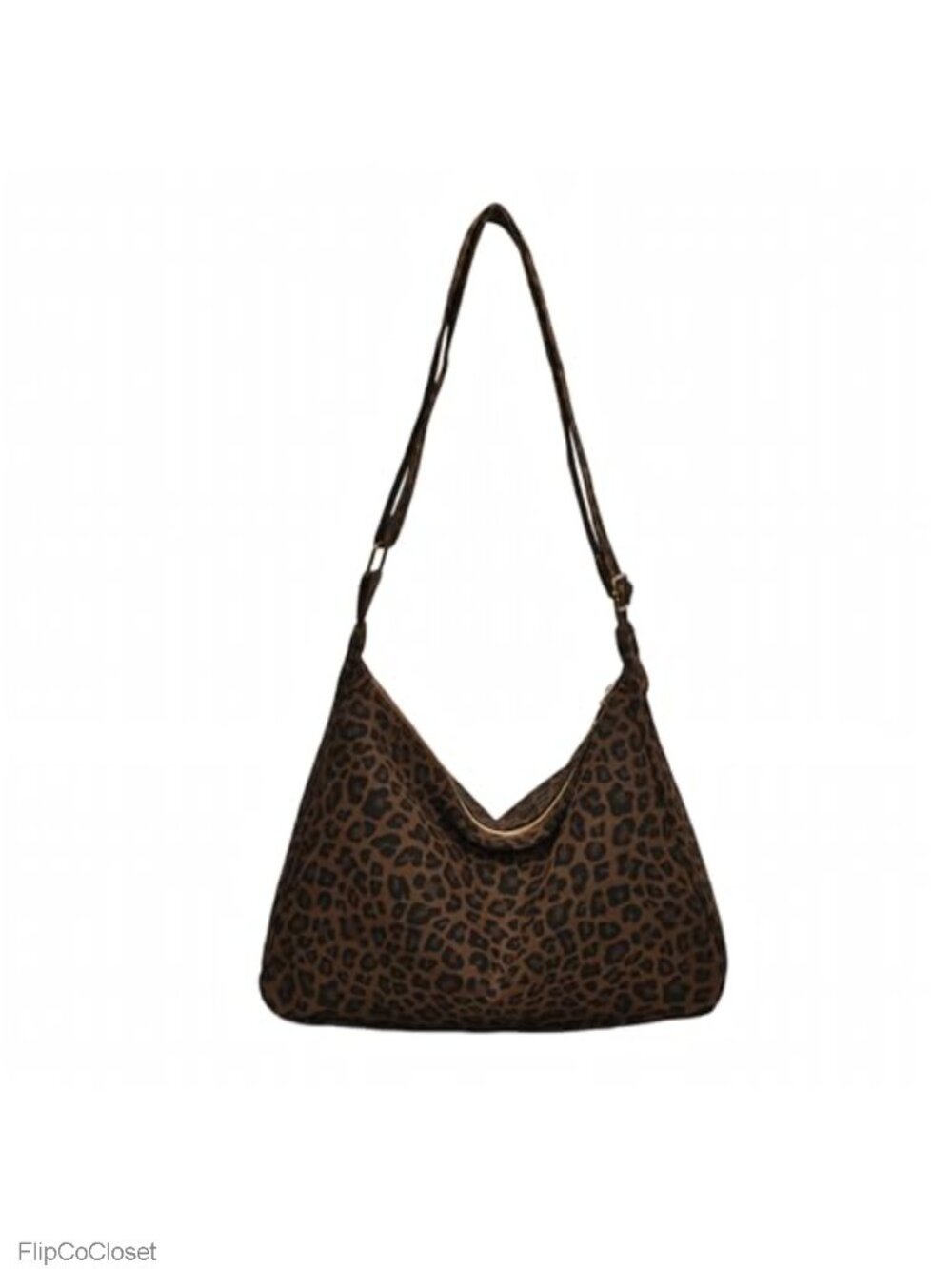 Canvas leopard hobo shoulder bag with zipper, adjustable strap